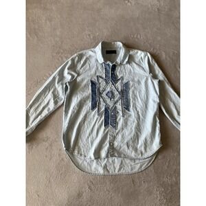 LUCKY BRAND Men's Medium Aztec Appliqué Sewn Long Sleeve Button Down‎ Shirt